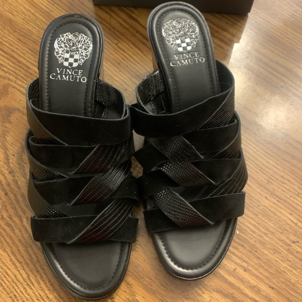 Vince Camuto Black Strappy Mules / womens 8.5 / brand new in box
